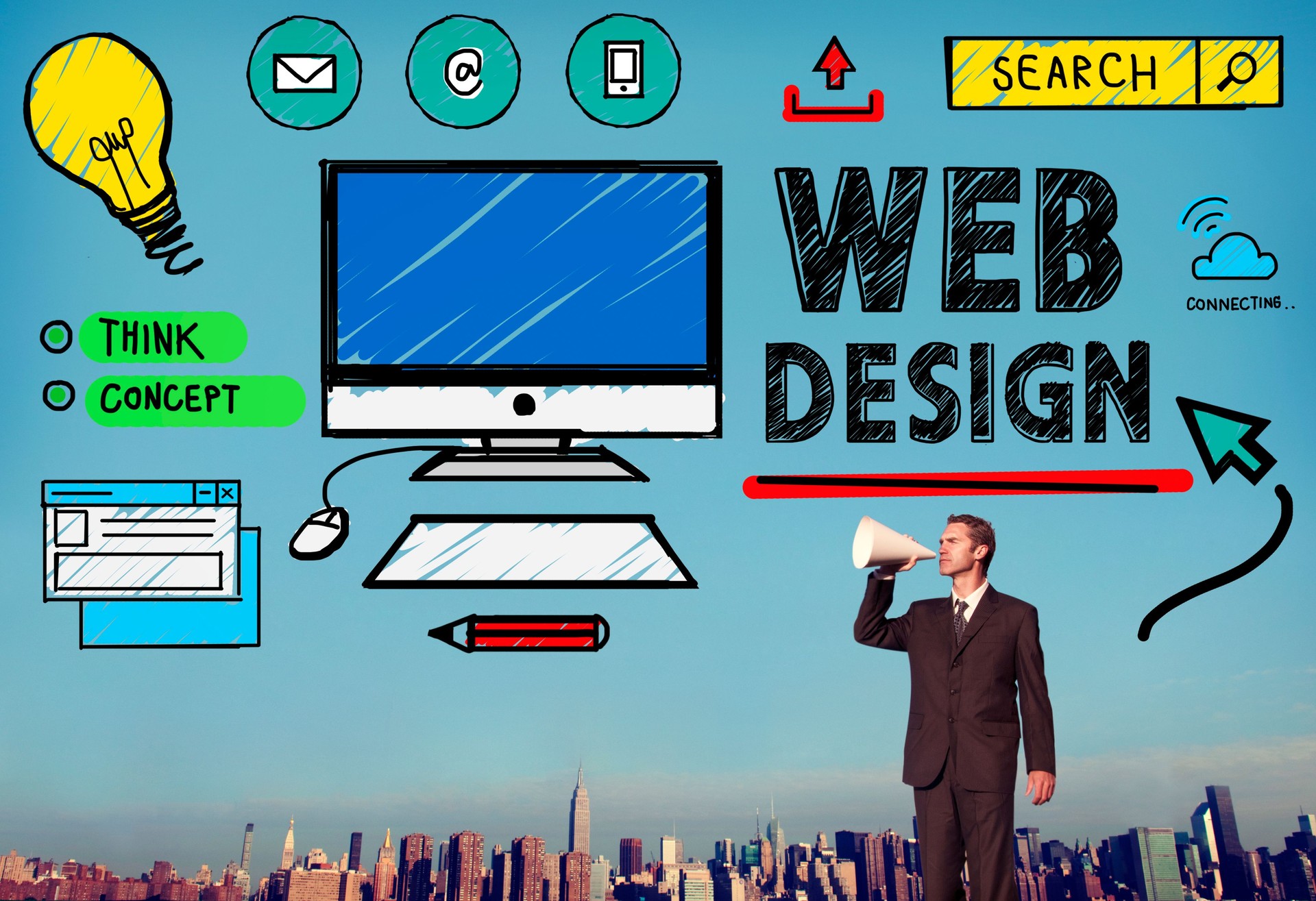 Web Design em estilo Interface conceito de desenvolvimento de ideias