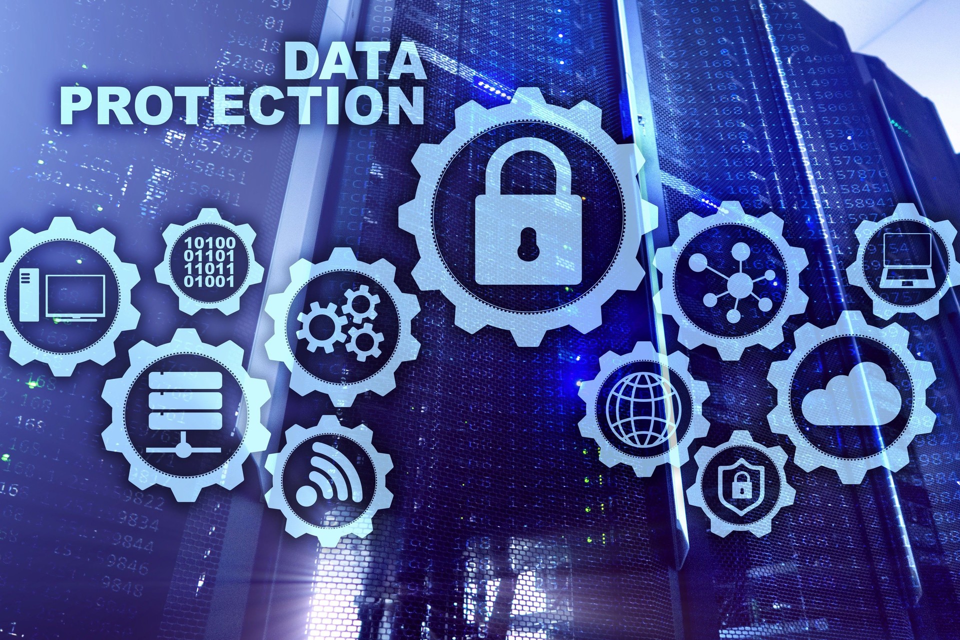 Conceito de proteção de dados do servidor. Segurança da informação da tecnologia digital do Internet do vírus do Cyber.